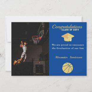 Blue White and Golden Basketball graduation  Announcement