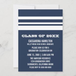 Blue/White Bold Stripe Graduation Invite