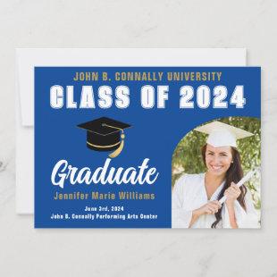 Blue White Graduate Bold 2024 Graduation Party Announcement