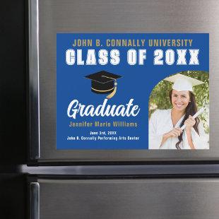 Blue White Graduate Photo 2024 Graduation Magnet