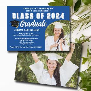 Blue White Graduate Photo 2024 Graduation Party Invitation