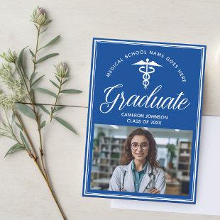 Blue White Medical School Photo Graduation Announcement