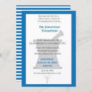 Blue White Mortar Pestle Pharmacy Graduation Invitation