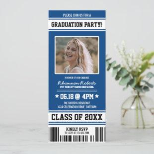 Blue|White Sporty Graduation Party Ticket Invitation