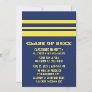 Blue/Yellow Bold Stripe Graduation Invite