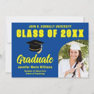 Blue Yellow Graduate Photo 2024 Graduation Party Invitation
