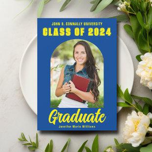 Blue Yellow Graduate Photo Modern Bold Graduation Announcement