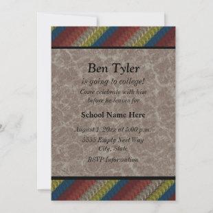 Blue, Yellow, Rust Stripes "Off To College" Invite