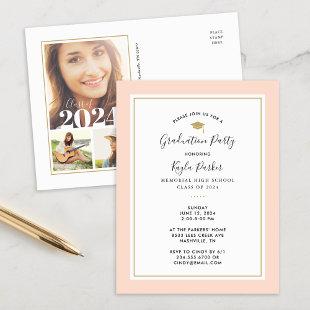 Blush and Gold 3 Photo Graduation Party Invitation