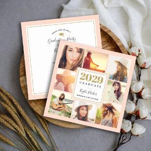 Blush and Gold | 8 Photo Square Graduation Party Announcement