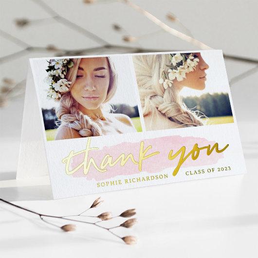 Blush and Gold Two Photo | Graduate Thank You Foil Greeting Card