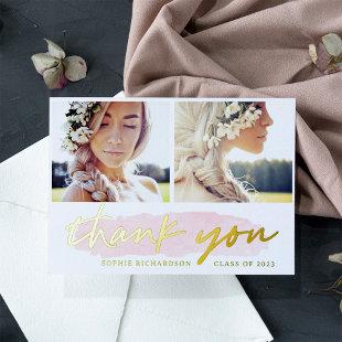 Blush and Gold Two Photo | Graduate Thank You Foil Invitation