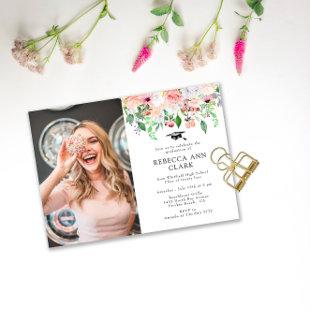 Blush Floral Greenery Custom Photo Graduation  Invitation