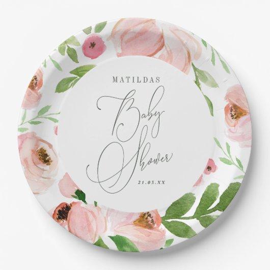 Blush floral watercolor Baby shower Paper Plates