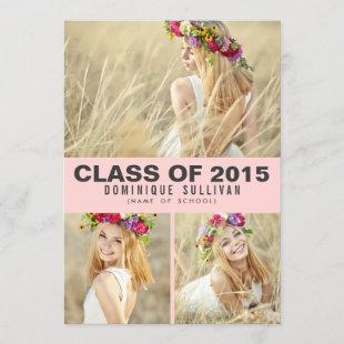Blush & Gray Photo Collage Graduation Invitation