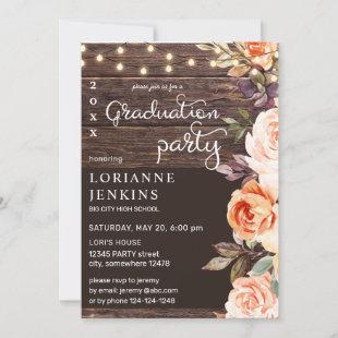 Blush & Peach Floral Rustic Graduation v2 Invitation
