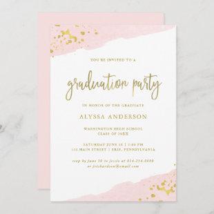 Blush Pink and Gold | Watercolor Graduation Party Invitation