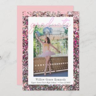 Blush Pink and Silver 2 Photo Glam Graduation Anno Announcement