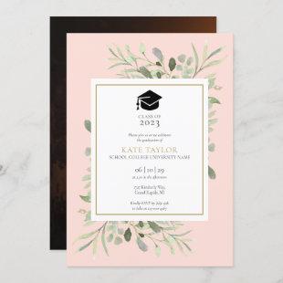 Blush Pink Elegant Greenery Photo Graduation Party Invitation