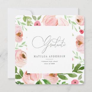 Blush pink floral watercolor graduation invitation