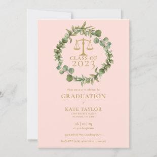 Blush Pink Garland Law School Graduation Photo Inv Invitation