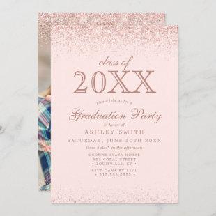 Blush Pink Glitter Photo Graduation Invitation