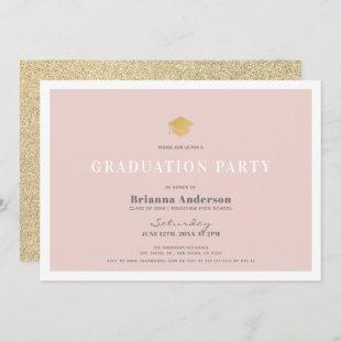 Blush Pink Gold Glitter Simple Graduation Party Invitation