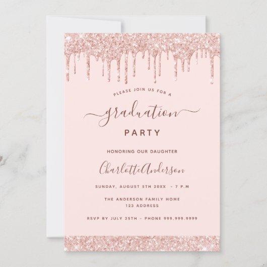 Blush pink graduation party rose gold girl glitter invitation