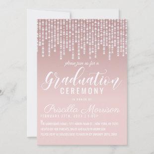 Blush Pink Hanging Diamond Lights Graduation Invitation
