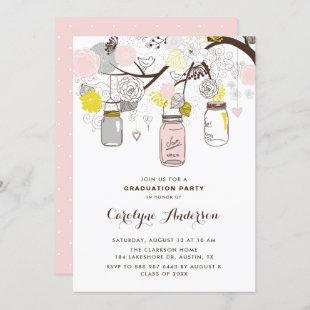 Blush Pink Mason Jars Floral Graduation Party Invitation