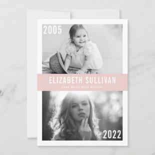 Blush Pink Now and Then Photo Collage Graduation Invitation