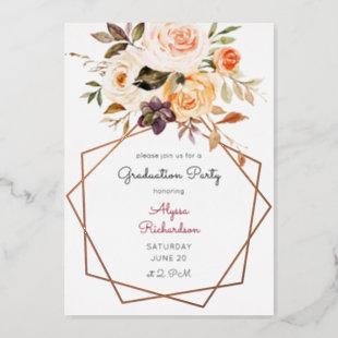 Blush Pink & Peach Floral & Frame Graduation Party Foil Invitation