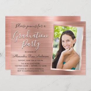 Blush Pink - Rose Gold Graduation Party Photo Invitation