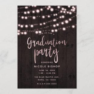 Blush Pink Rustic Wood Lights Graduation Party Invitation