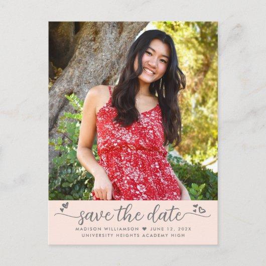 Blush Pink Save Date Graduation Photo Script Heart Invitation Postcard