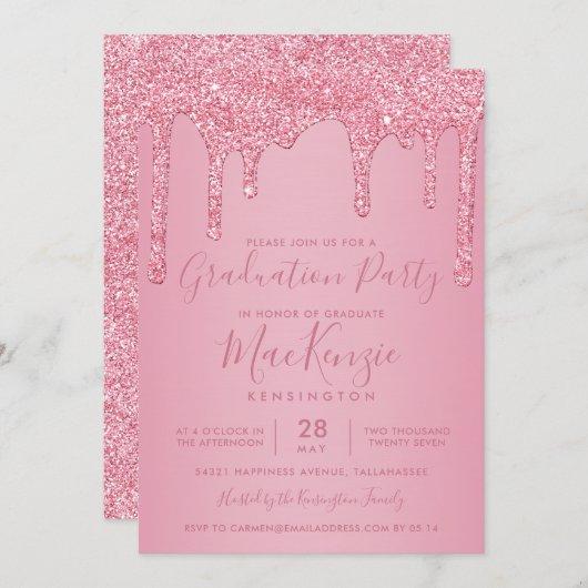 Blush Pink Sparkle Glitter Drips Graduation Party Invitation