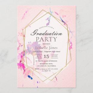 Blush Pink Watercolor Floral Graduation Invitation