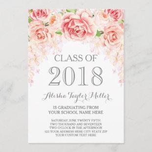 Blush Pink Watercolor Floral Photo 2018 Grad Invitation