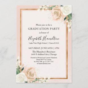 Blush & Rose Gold Chic Floral Graduation Party Invitation