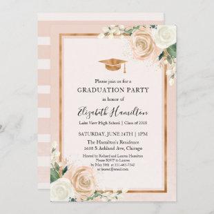 Blush & Rose Gold Modern Floral Graduation Party Invitation