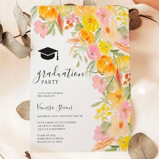 Bohemian floral watercolor terracotta graduation invitation
