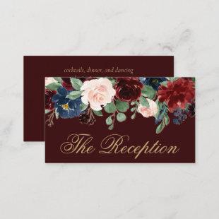Boho Bloom | Dark Elegant Red and Blue Reception Enclosure Card