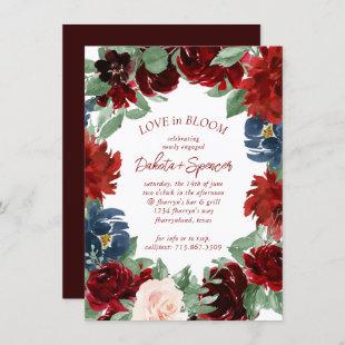 Boho Bloom | Elegant Red Floral Wreath Engagement Invitation