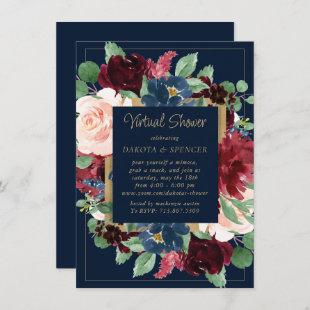 Boho Blooms | Dark Navy Blue and Burgundy Wreath Invitation
