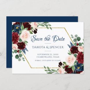 Boho Blooms | Rustic Navy and Burgundy Bouquet Save The Date