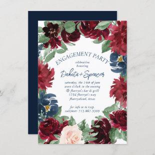 Boho Blooms | Rustic Navy and Burgundy Engagement Invitation