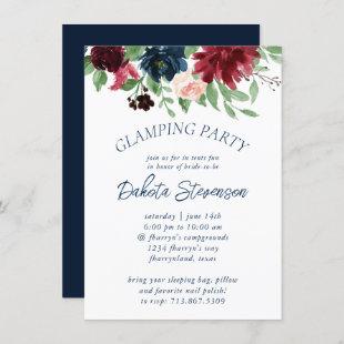 Boho Blooms | Rustic Navy and Burgundy Glamping Invitation