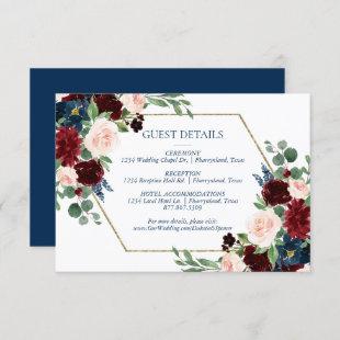 Boho Blooms | Rustic Navy and Burgundy Guest Info Enclosure Card