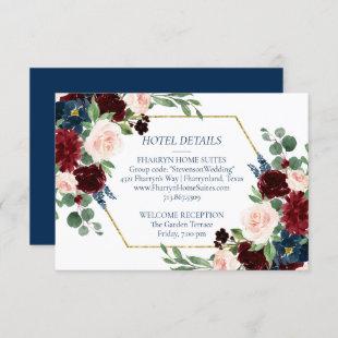 Boho Blooms | Rustic Navy and Burgundy Hotel Info Enclosure Card