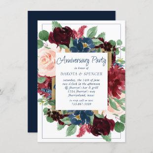 Boho Blooms | Rustic Navy Blue and Burgundy Wreath Invitation